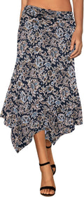 Women's Flowy Handkerchief Hemline Midi Skirt - Elastic Waist Asymmetrical Hem