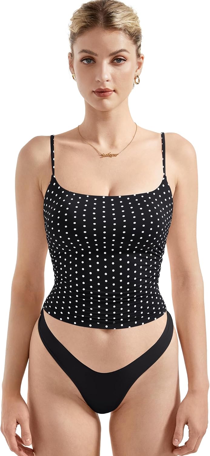 Women Square Neck Tank Top - Summer Cami with Adjustable Straps