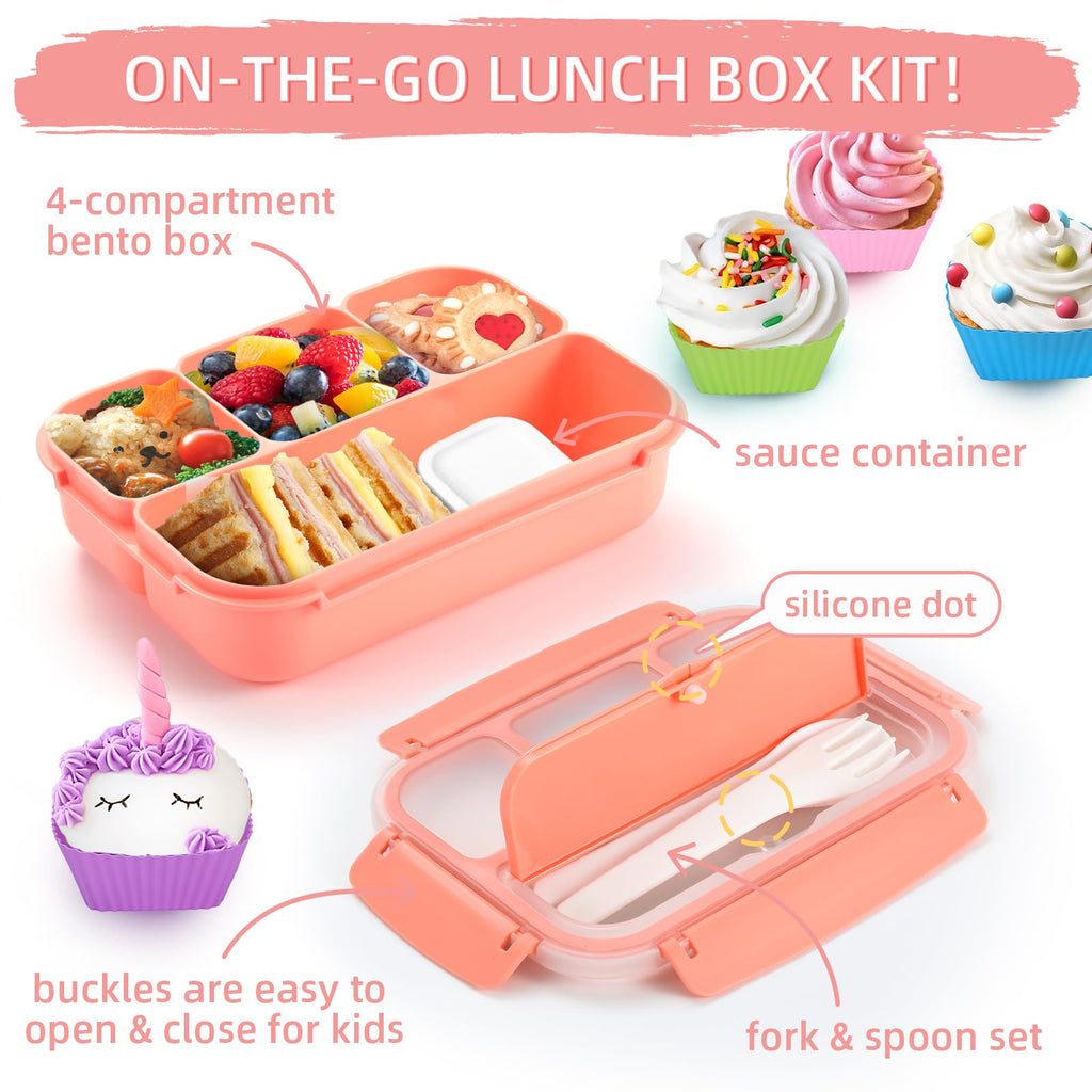 Bento Lunch Box for Kids - 4 Compartment Leak-Proof School Lunch Container with Utensils Purple