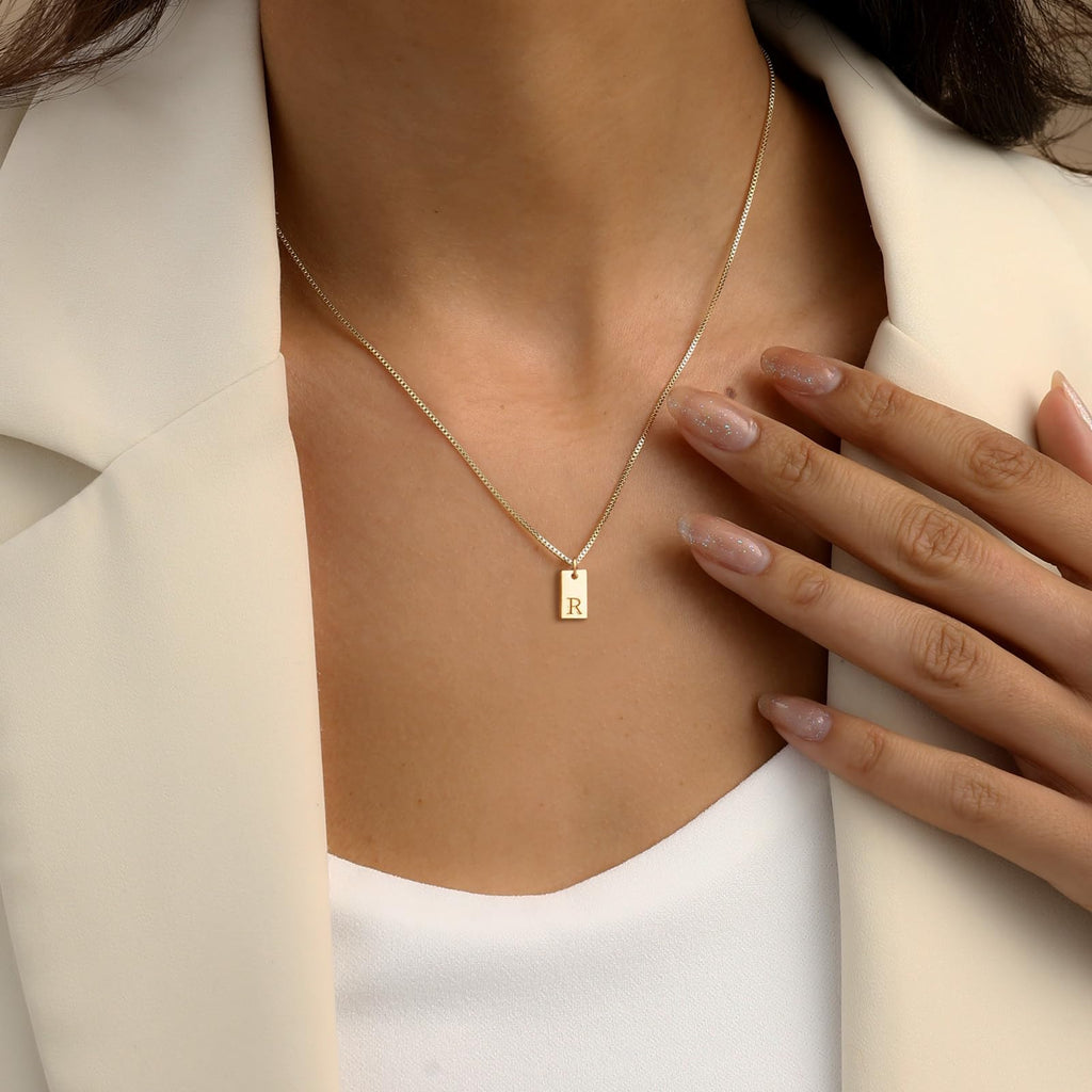 14K Gold Plated Initial Letter Necklace - Personalized Dainty Name Pendant