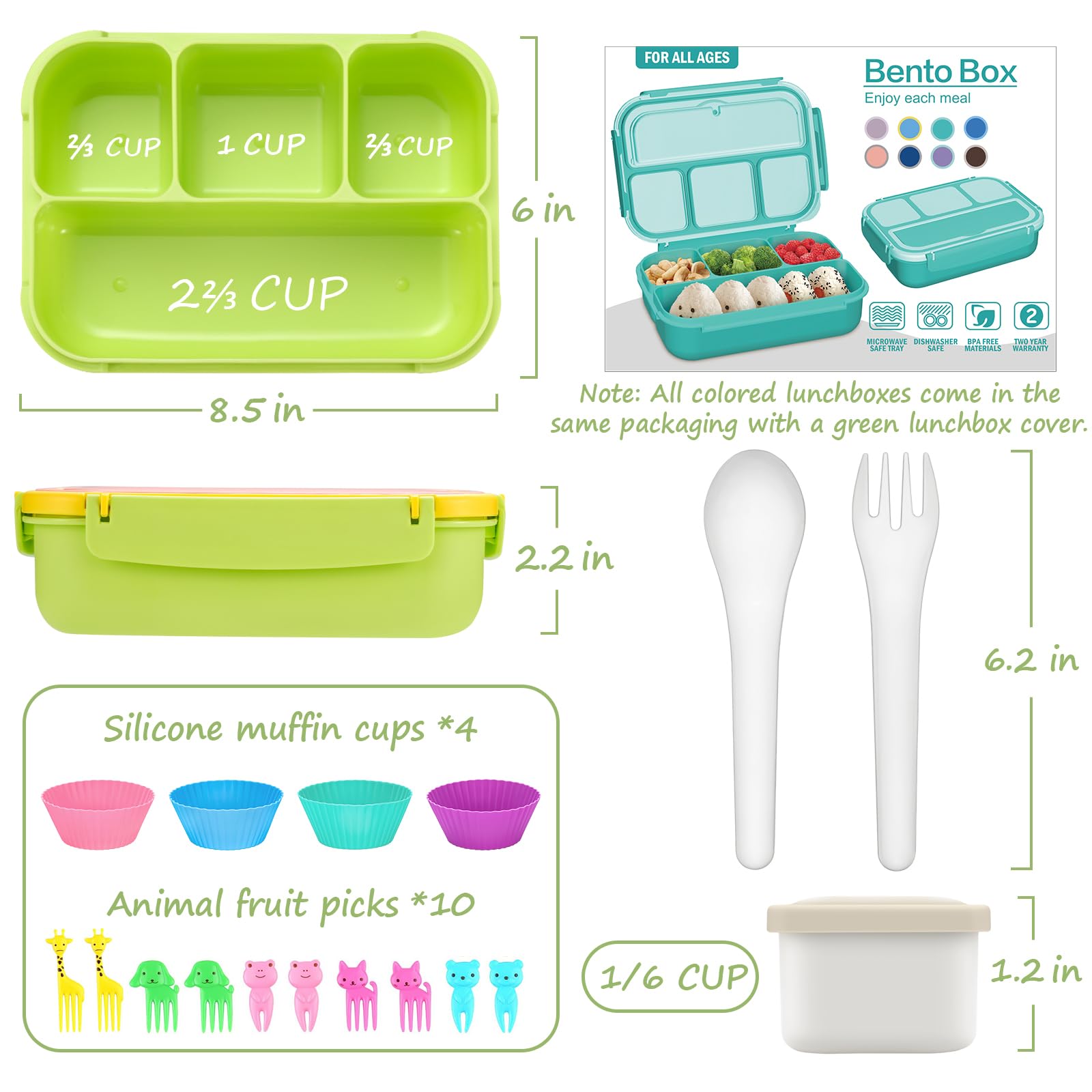 Bento Lunch Box for Kids - 4 Compartment Leak-Proof School Lunch Container with Utensils Purple