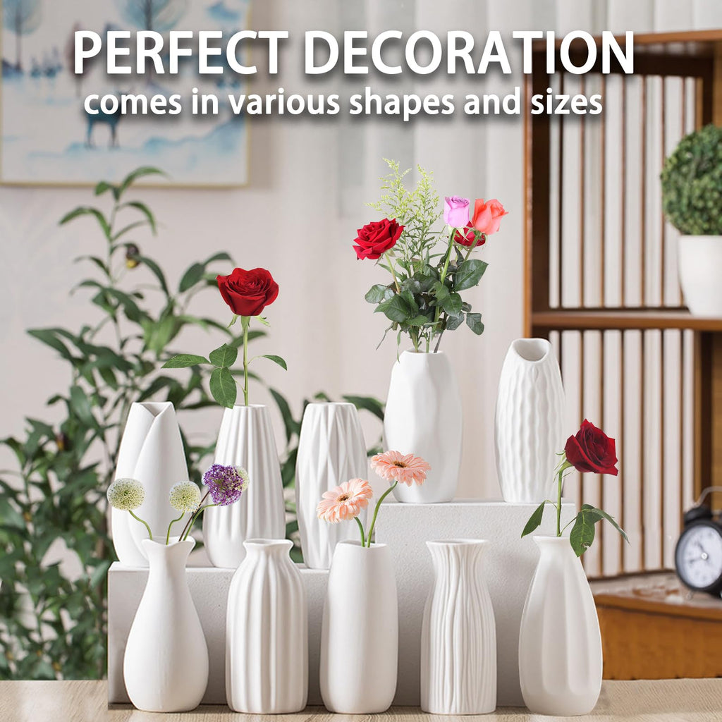 White Ceramic Bud Vases Set of 10 - 5 Inch Small Mini Vases for Flowers Centerpieces Decor