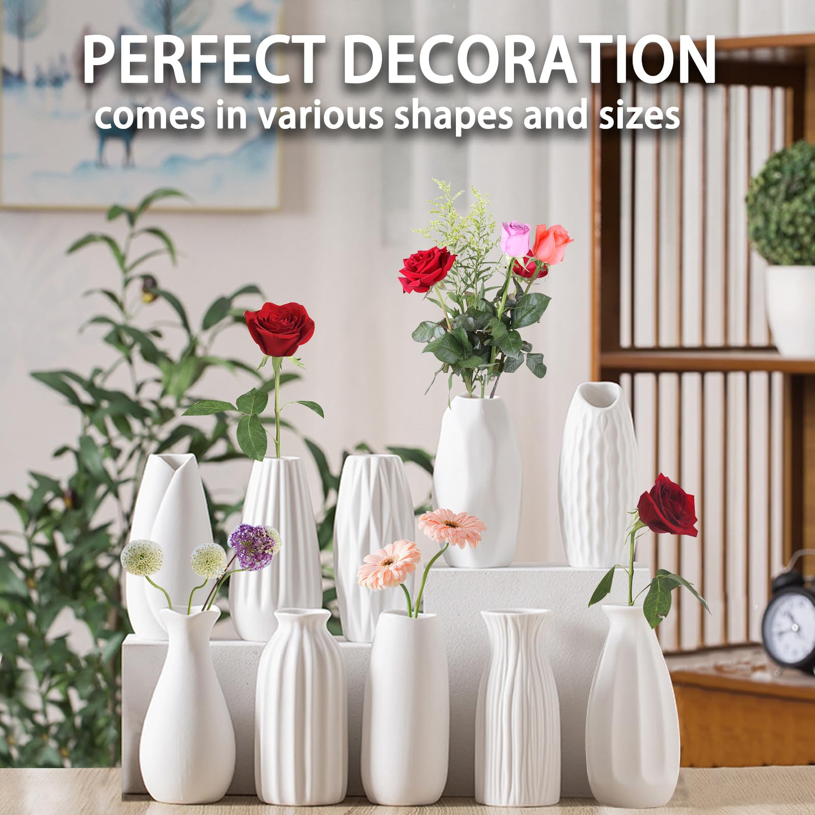 White Ceramic Bud Vases Set of 10 - 5 Inch Small Mini Vases for Flowers Centerpieces Decor