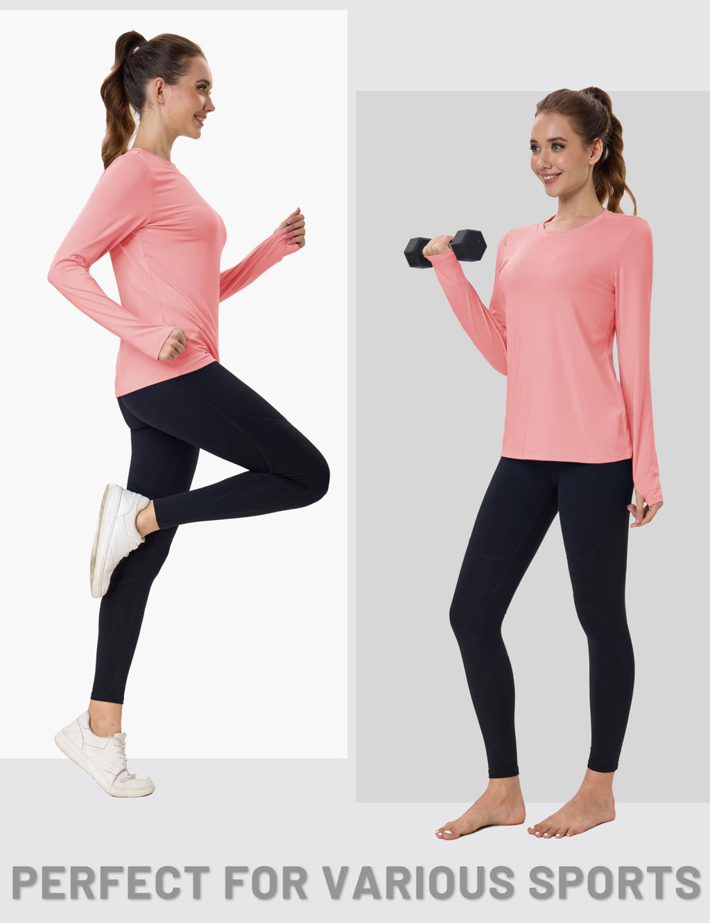 Women's UPF 80+ Long Sleeve Rash Guard - Quick Dry Athletic Shirt with Thumb Holes