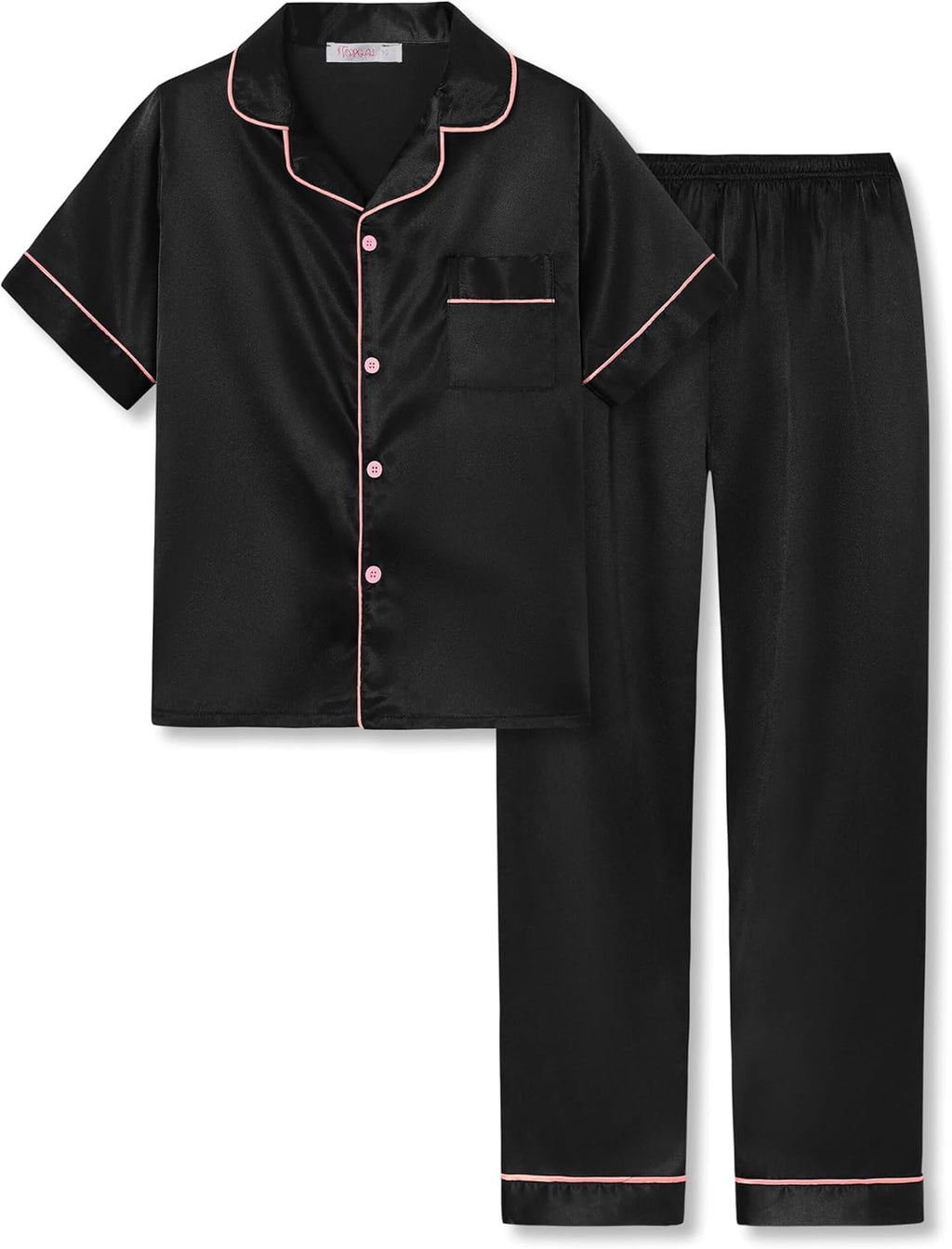 Girls Satin Pajama Set - Silky Button Down PJ with Shorts Size 6-16
