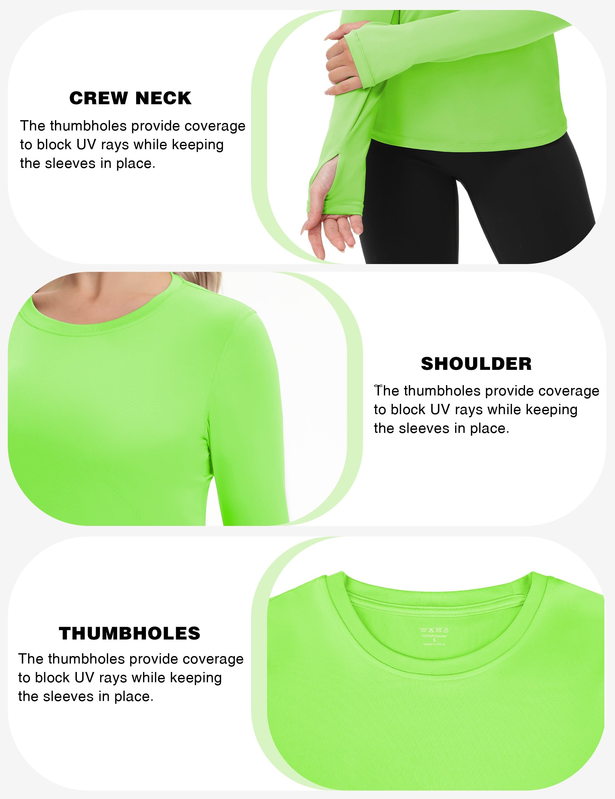 Women's UPF 50+ Sun Protection Long Sleeve Shirt - Athletic Rash Guard with Thumb Holes