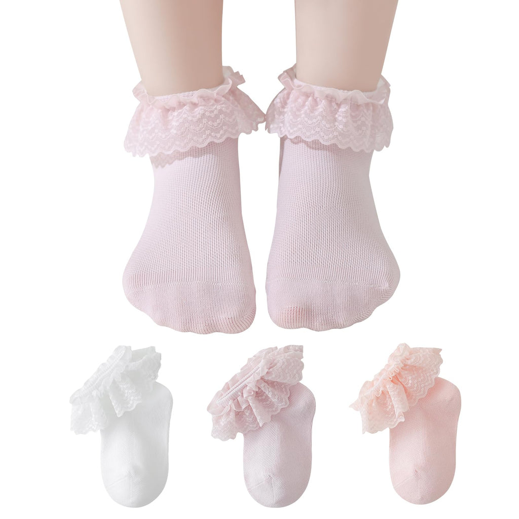 Baby Girl Lace Socks - Newborn Eyelet Ruffle Crew Socks 0-6 6-12 12-24 Months Cotton