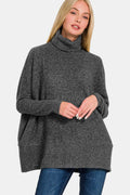 Back To School Sweater - Zenana Full Size Brushed Melange Hacci Turtleneck Sweater