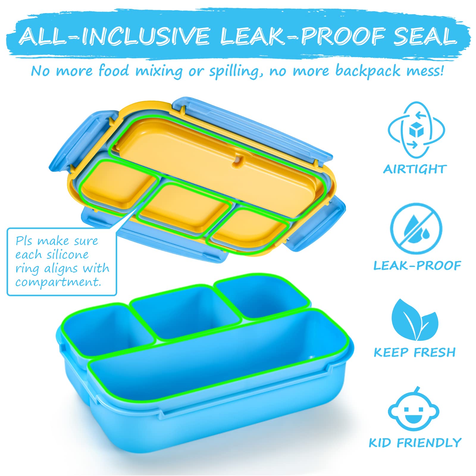 Bento Lunch Box for Kids - 4 Compartment Leak-Proof School Lunch Container with Utensils Purple