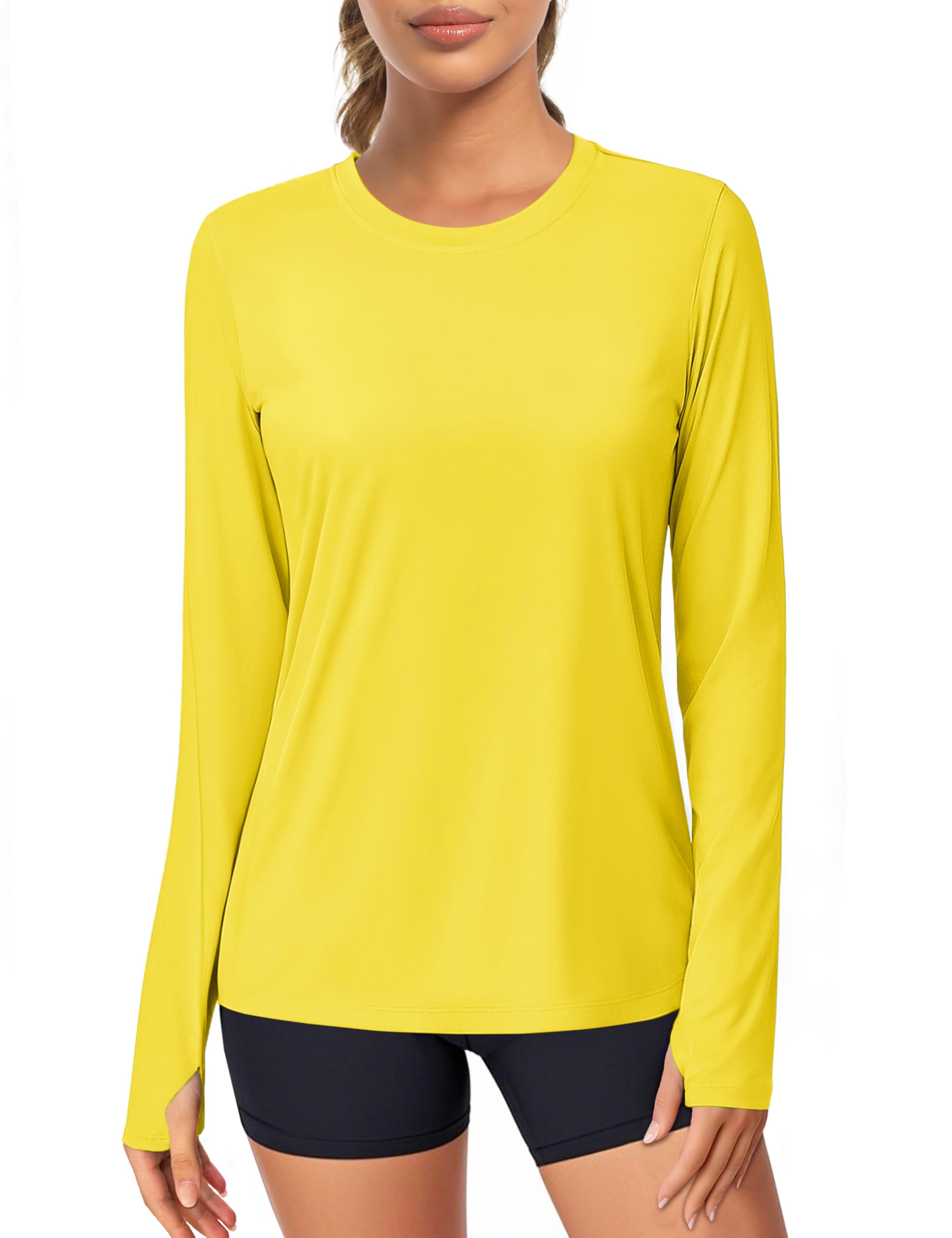 Women's UPF 80+ Long Sleeve Rash Guard - Quick Dry Athletic Shirt with Thumb Holes