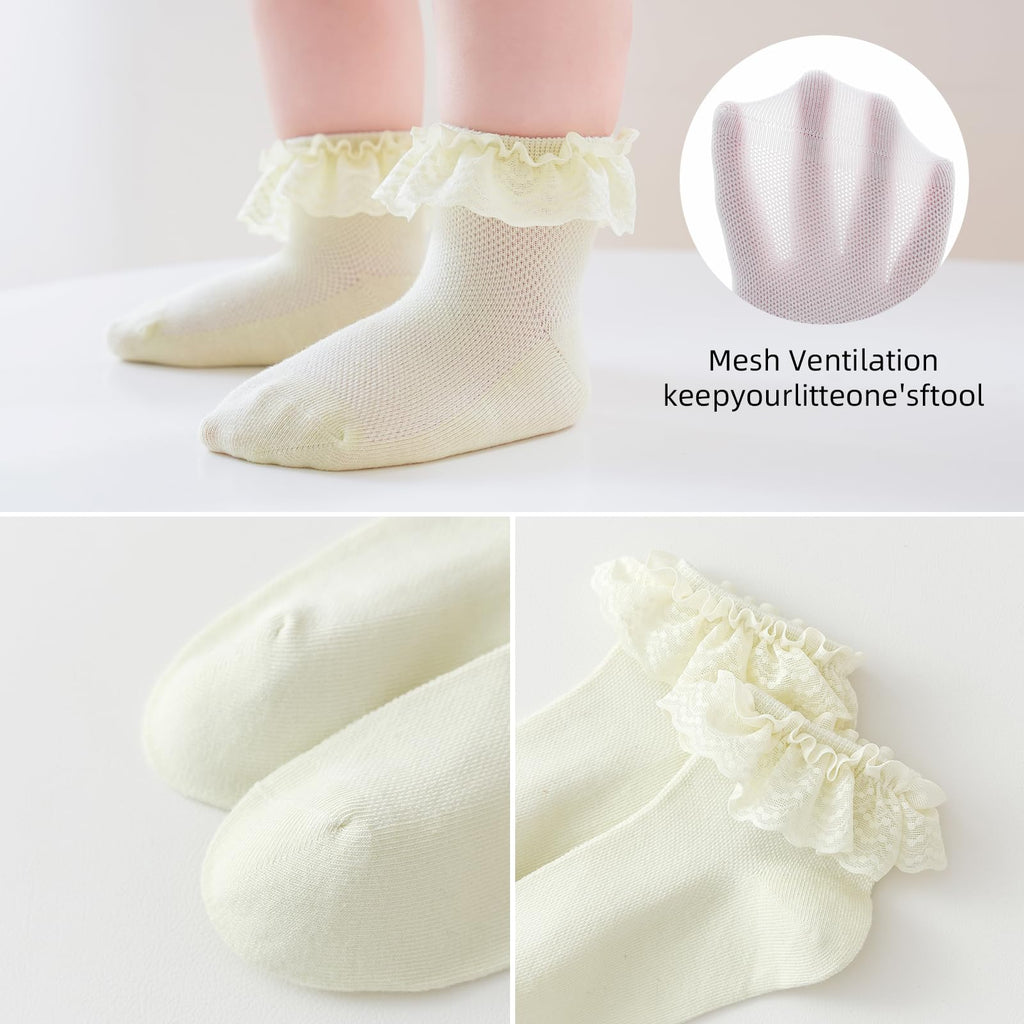 Baby Girl Lace Socks - Newborn Eyelet Ruffle Crew Socks 0-6 6-12 12-24 Months Cotton