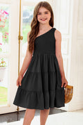 Plus Size One-Shoulder Sleeveless Tiered Dress