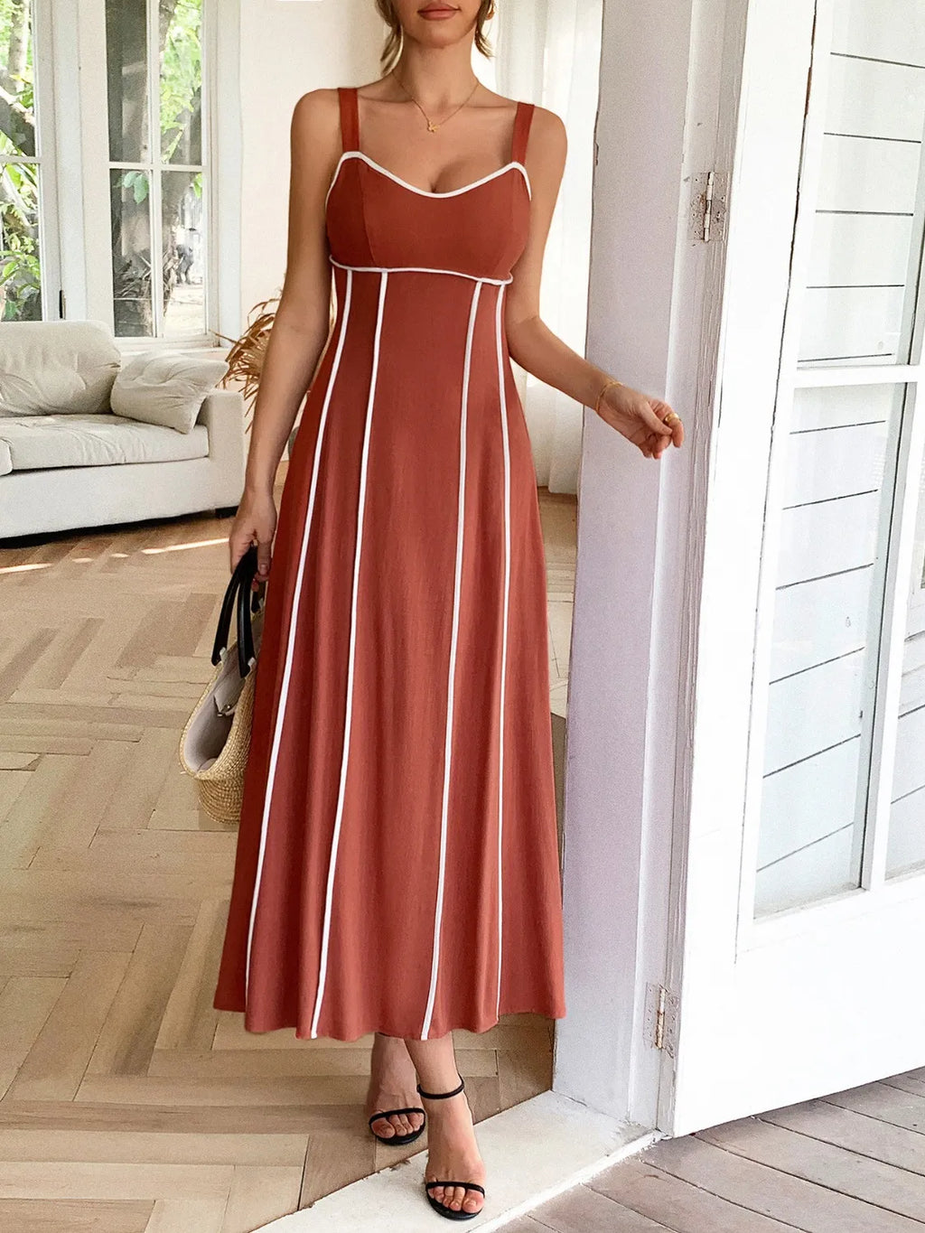Contrast Wide Strap Midi Cami Dress