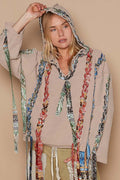 Back To School Sweater - POL Contrast Thread Peace Back Hooded Sweater
