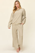 Textured Lounge Set with Drawstring Pants