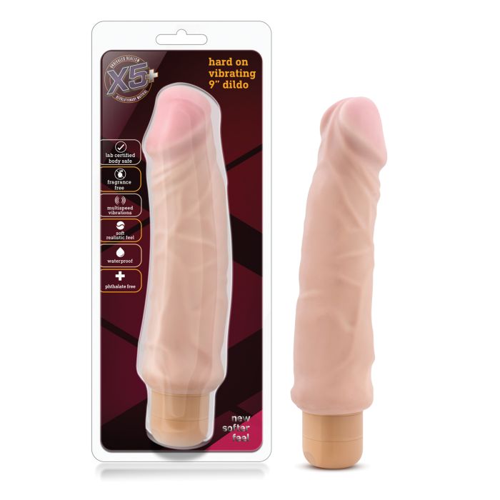 Blush X5 Plus Hard On Vibrating 9" Dildo - Beige