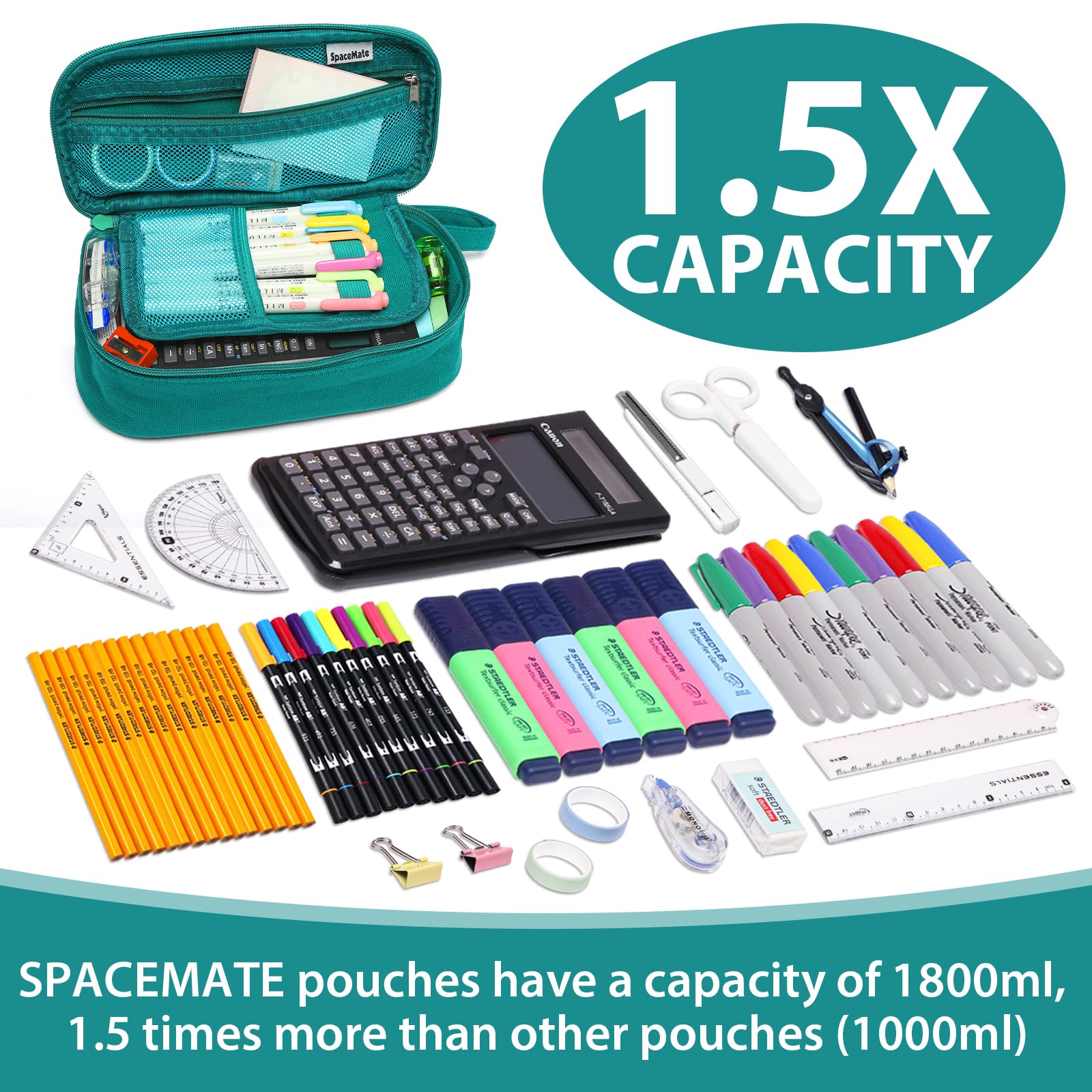 Large Pencil Case 1800ml - Heavy Duty Canvas School Supplies Organizer for Kids Students