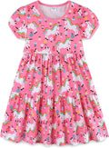 Girls Cotton Dress - Ruffle Sleeve Tiered A-Line Midi Sundress