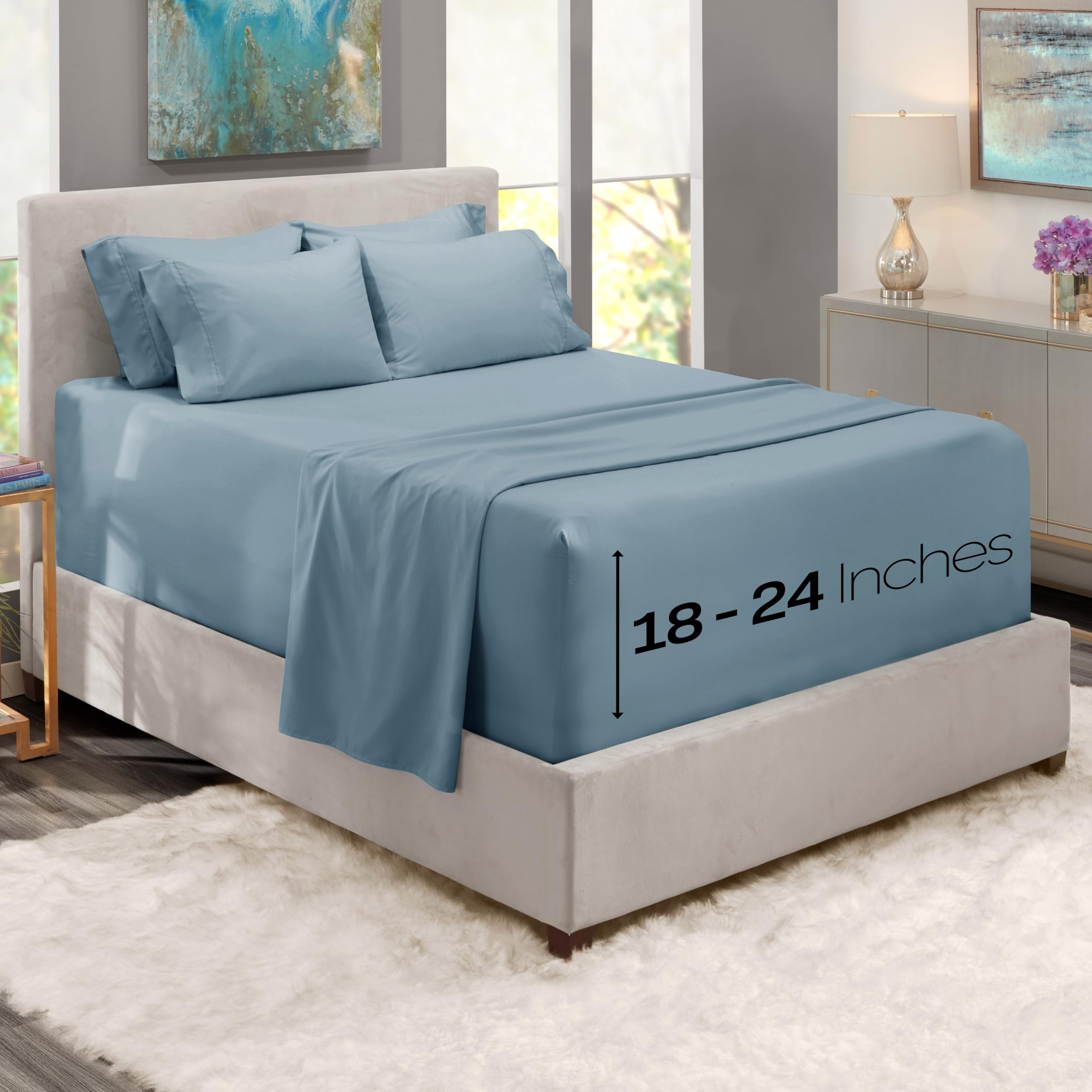 King Size Deep Pocket Sheet Set 6 Piece - Extra Deep Fitted Sheets 18-24 Inch Microfiber Linen
