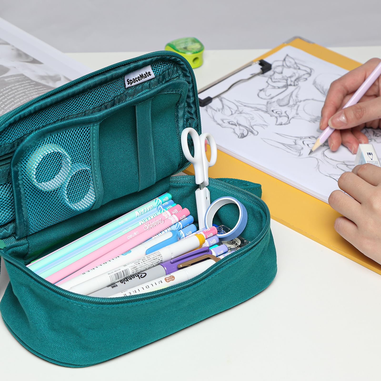 Large Pencil Case 1800ml - Heavy Duty Canvas School Supplies Organizer for Kids Students