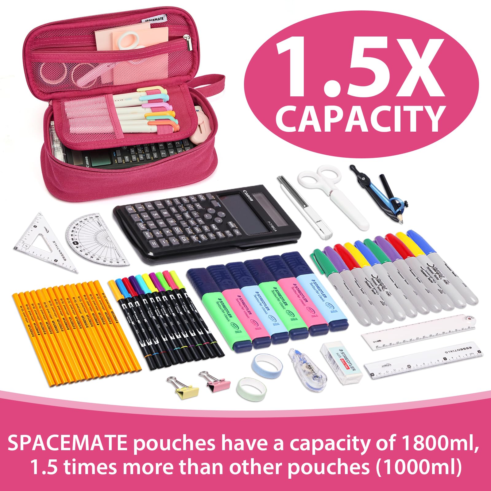 Large Pencil Case 1800ml - Heavy Duty Canvas School Supplies Organizer for Kids Students