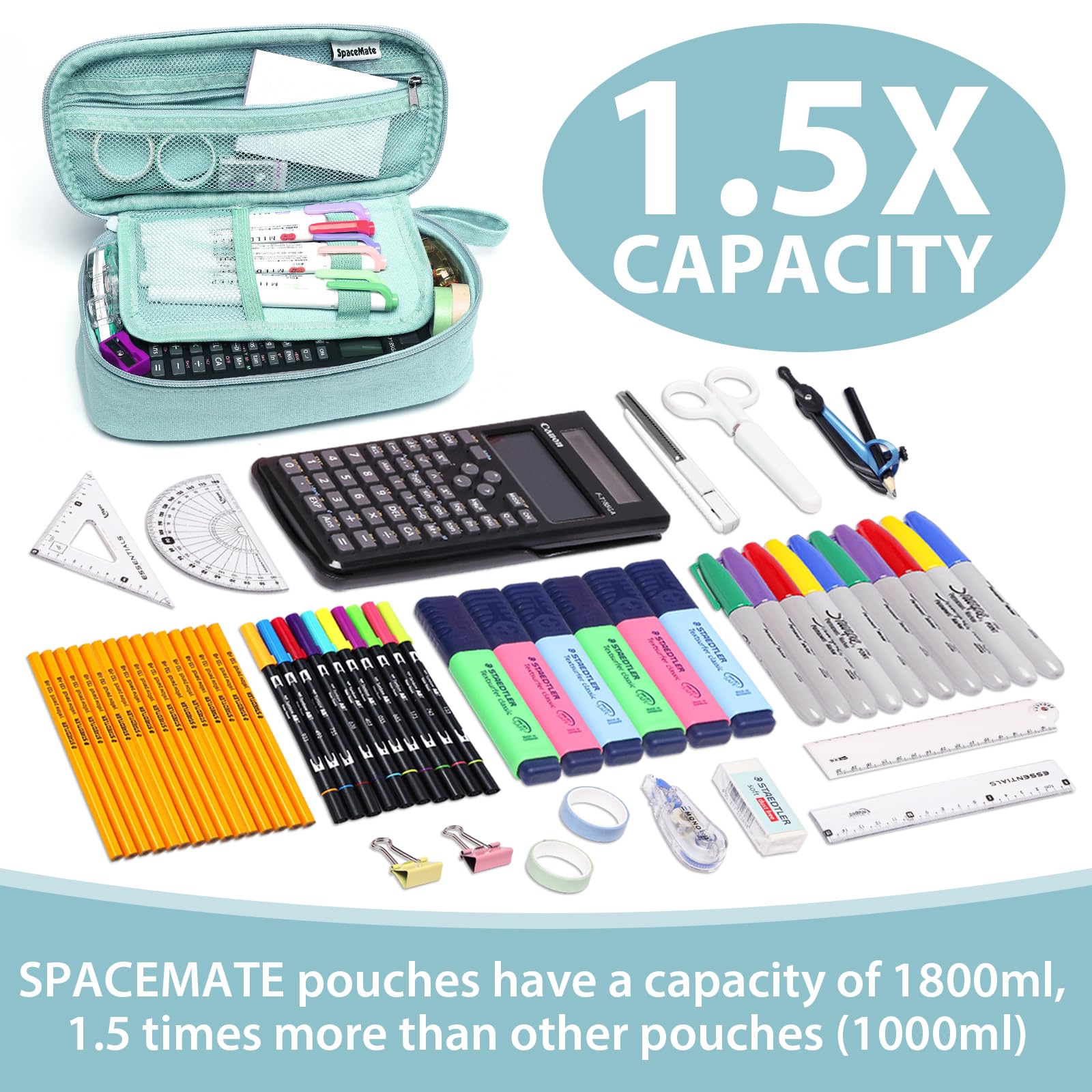 Large Pencil Case 1800ml - Heavy Duty Canvas School Supplies Organizer for Kids Students