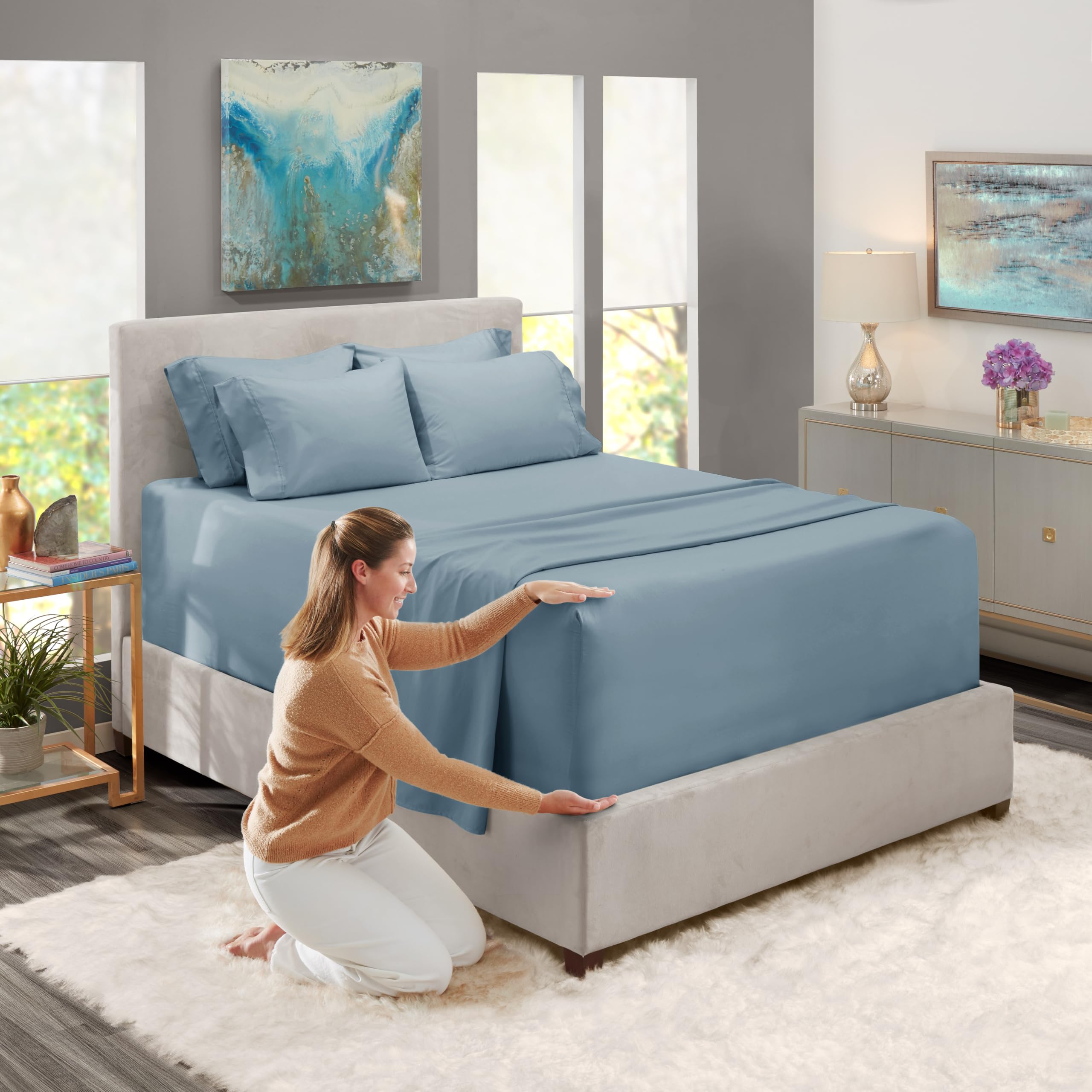 King Size Deep Pocket Sheet Set 6 Piece - Extra Deep Fitted Sheets 18-24 Inch Microfiber Linen