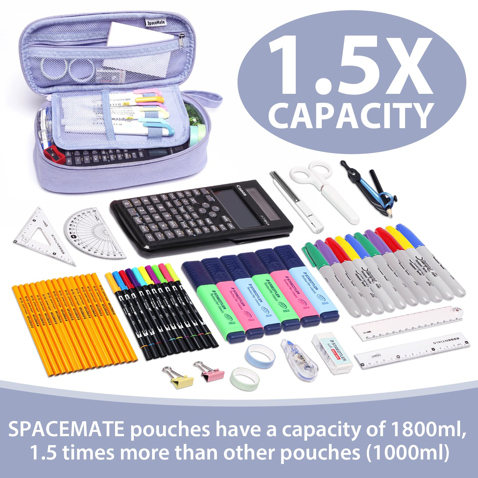 Large Pencil Case 1800ml - Heavy Duty Canvas School Supplies Organizer for Kids Students