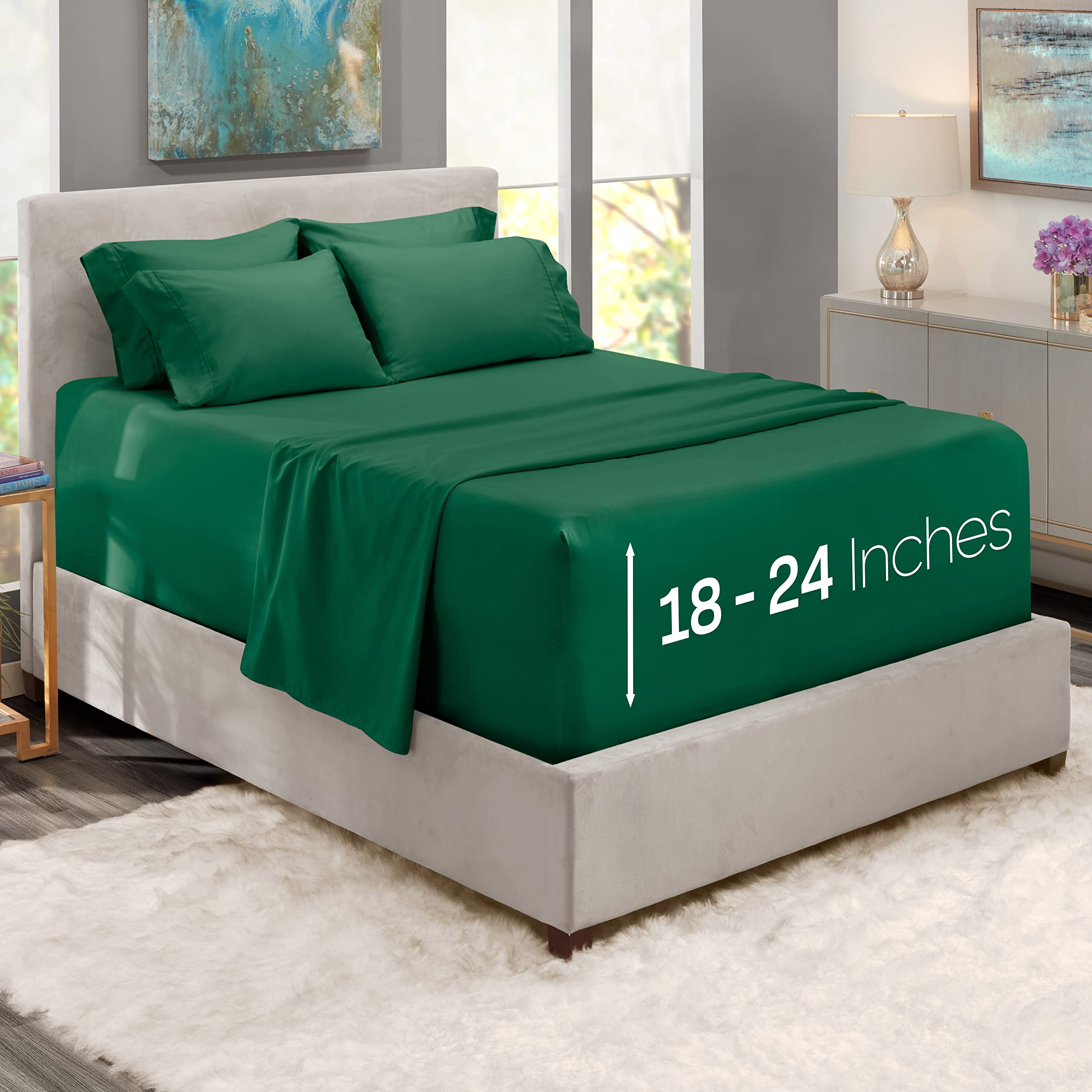 King Size Deep Pocket Sheet Set 6 Piece - Extra Deep Fitted Sheets 18-24 Inch Microfiber Linen