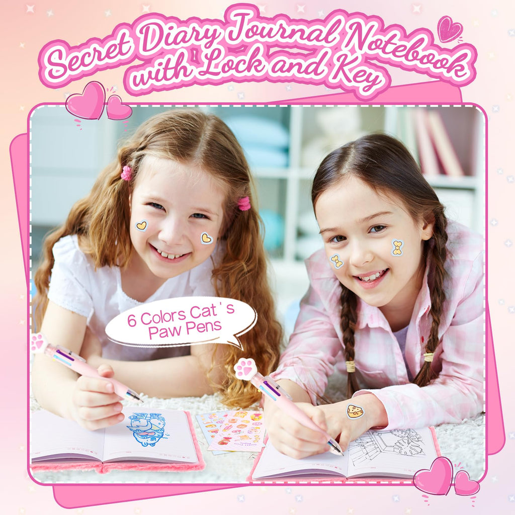 Girls Heart Diary with Lock and Keys - Cute Plush Secret Journal Notebook Gift Ages 6-8