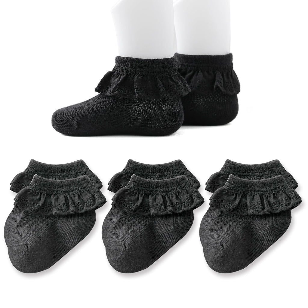 Baby Girl Lace Socks - Newborn Eyelet Ruffle Crew Socks 0-6 6-12 12-24 Months Cotton