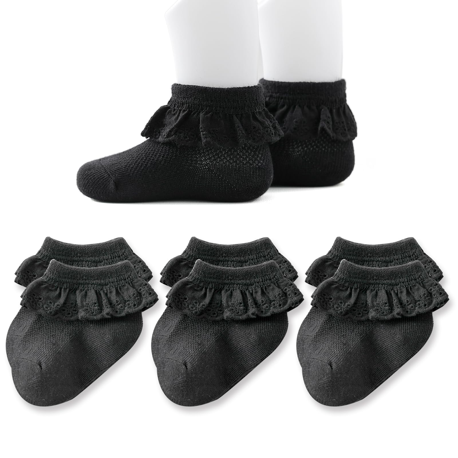 Baby Girl Lace Socks - Newborn Eyelet Ruffle Crew Socks 0-6 6-12 12-24 Months Cotton