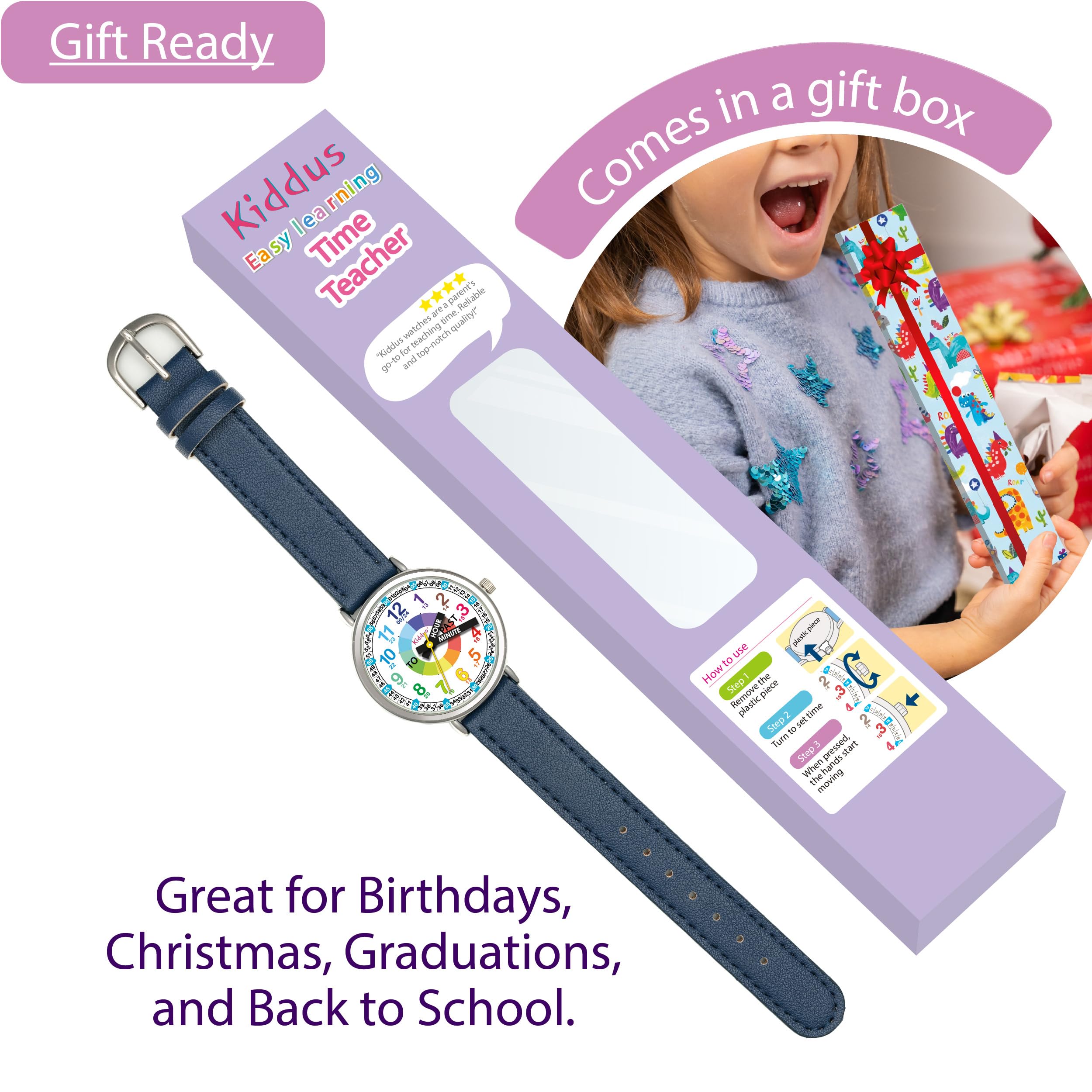 Kids Time Teacher Watch - Educational Analog Watch with Japanese Quartz Movement Ages 5-12
