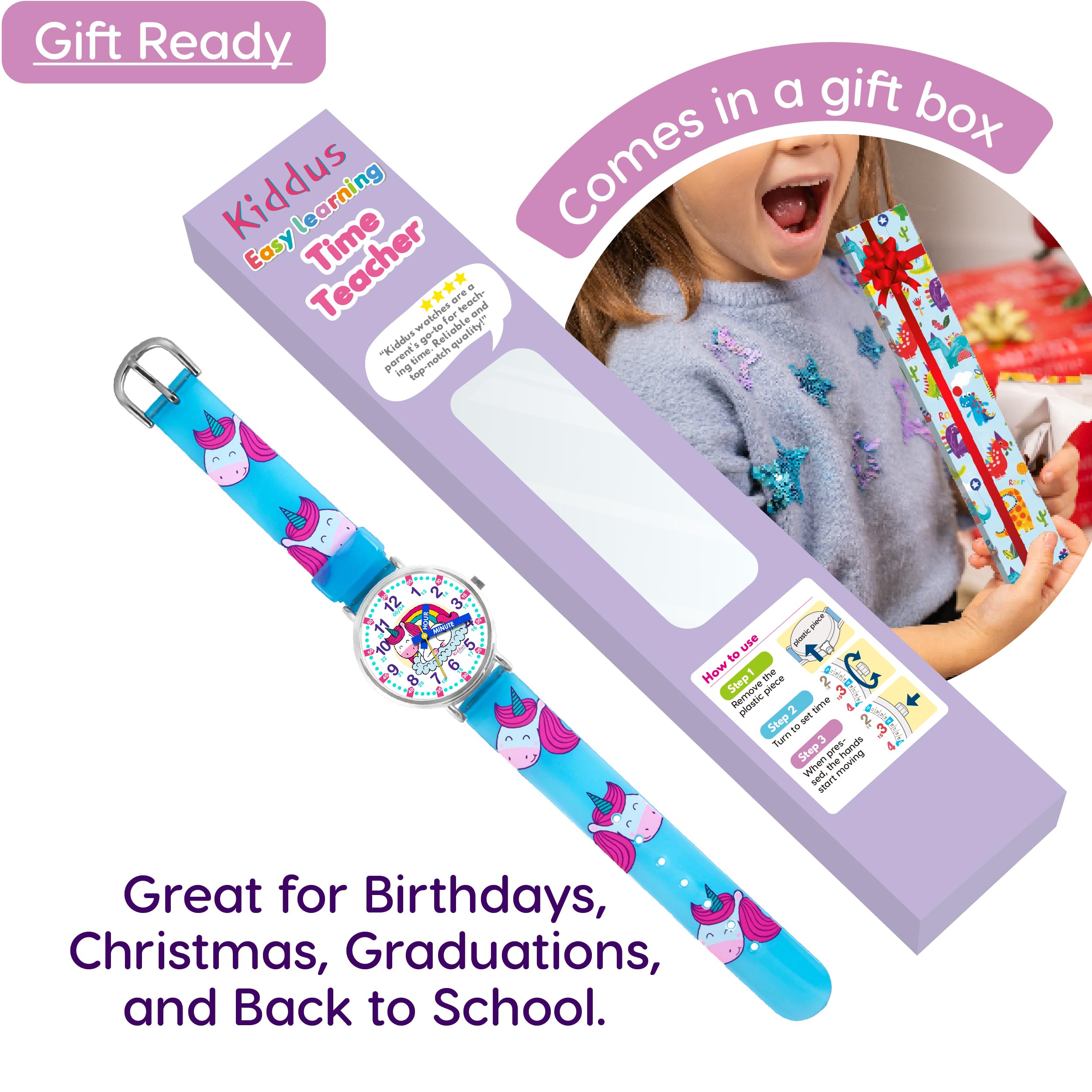 Kids Time Teacher Watch - Educational Analog Watch with Japanese Quartz Movement Ages 5-12