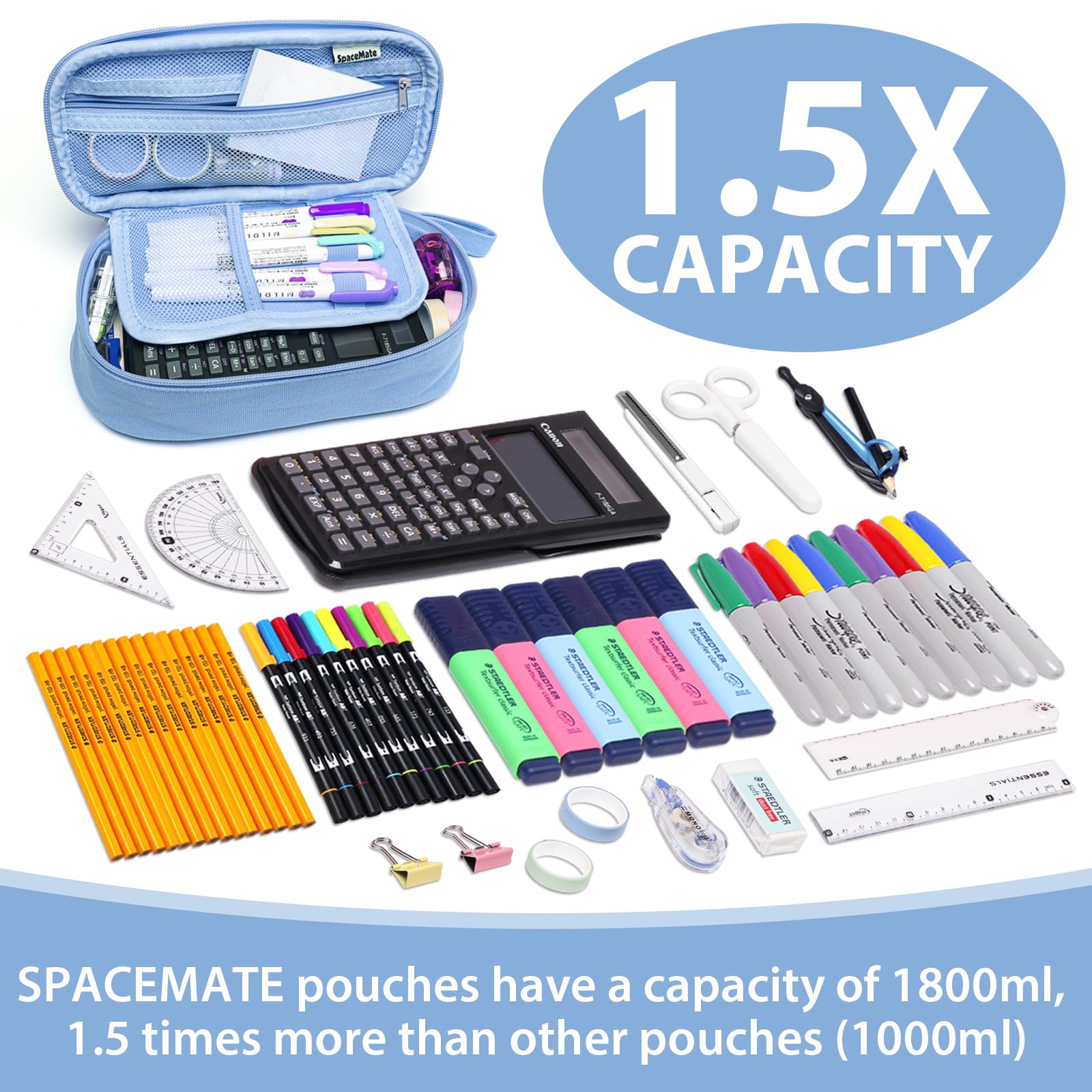 Large Pencil Case 1800ml - Heavy Duty Canvas School Supplies Organizer for Kids Students