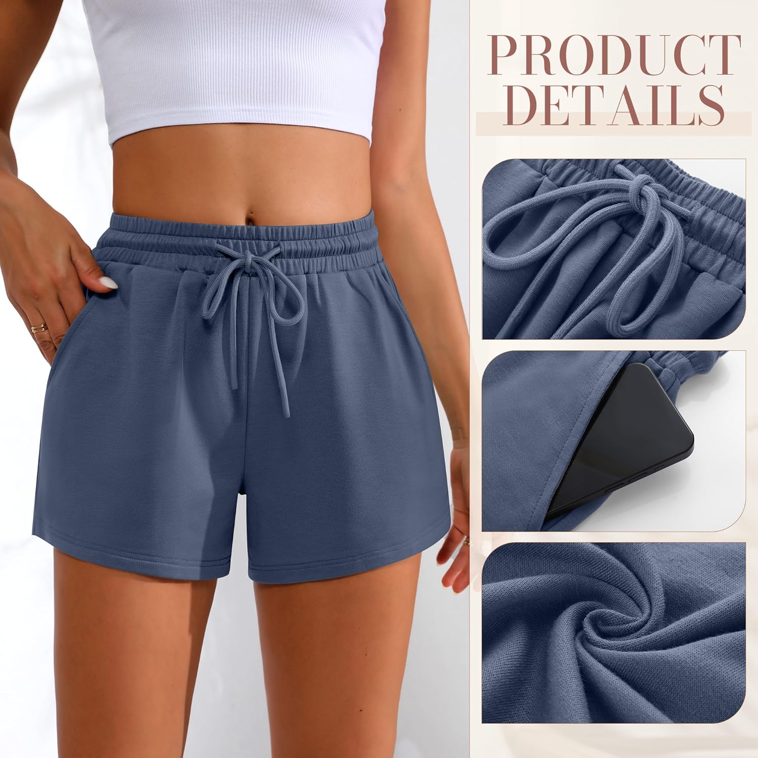 Women Sweat Shorts 3-Pack - High Waist Athletic Lounge Shorts with Pockets