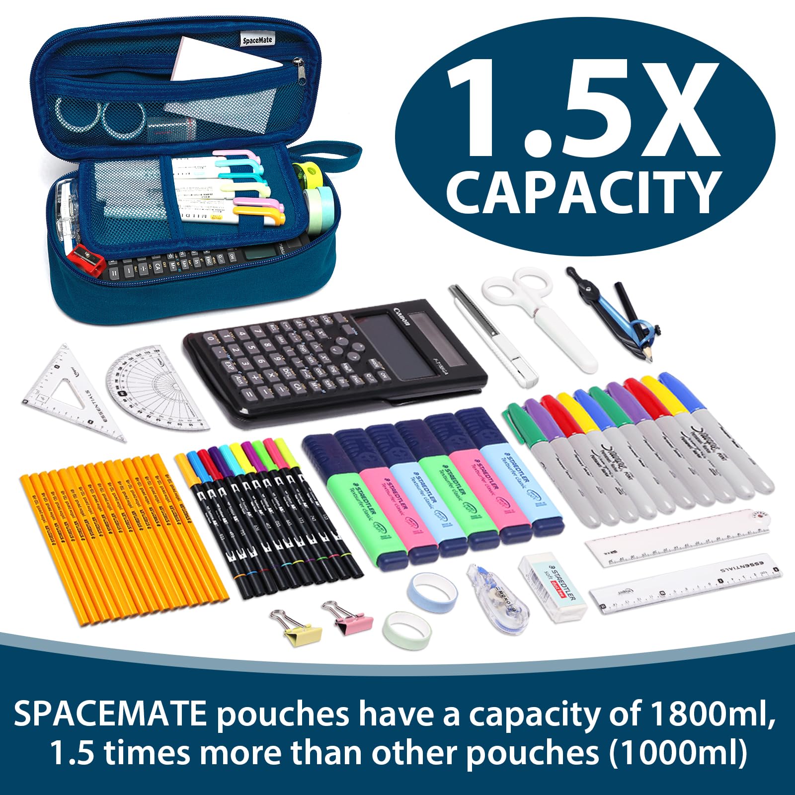 Large Pencil Case 1800ml - Heavy Duty Canvas School Supplies Organizer for Kids Students
