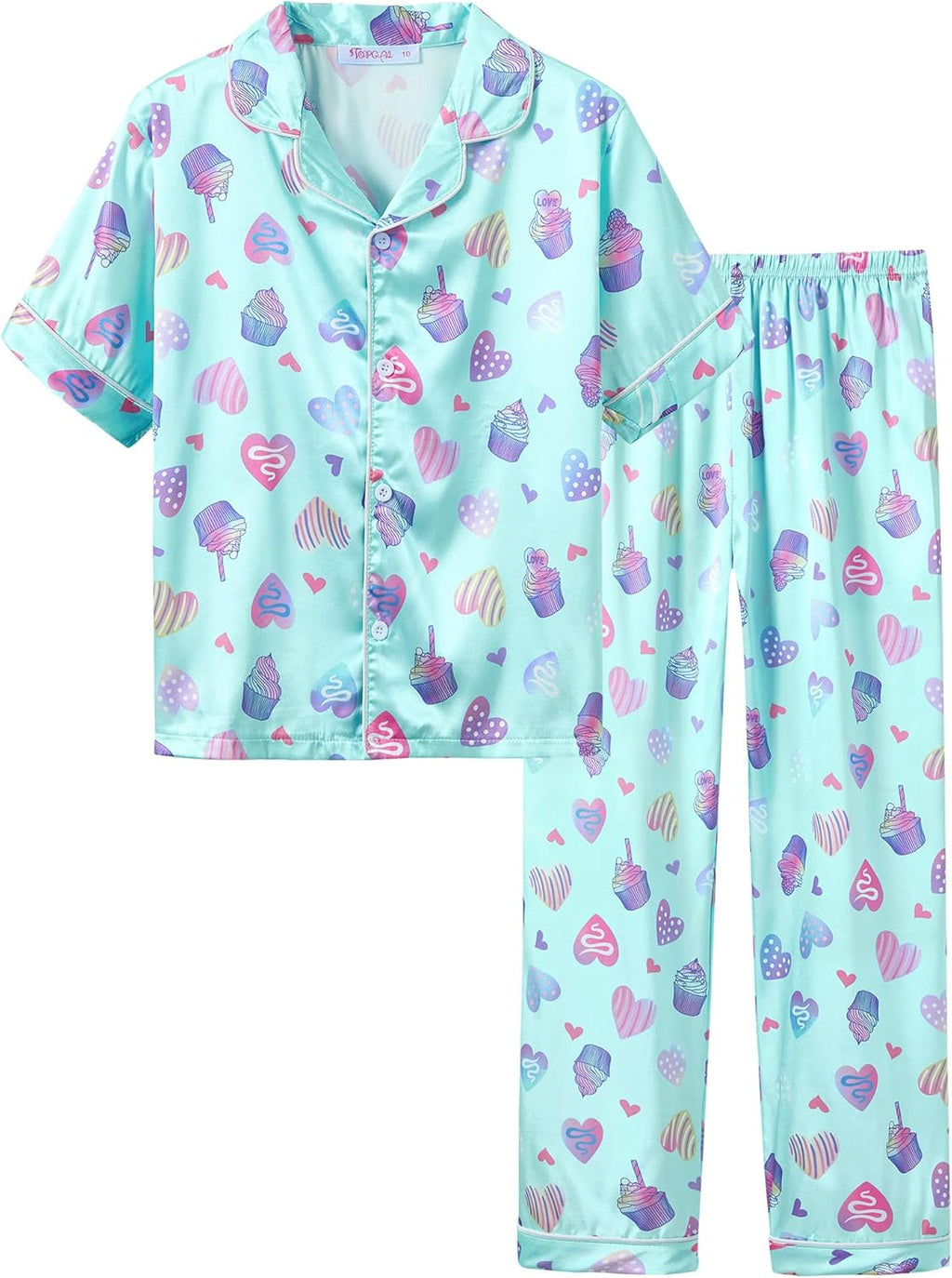 Girls Satin Pajama Set - Silky Button Down PJ with Shorts Size 6-16
