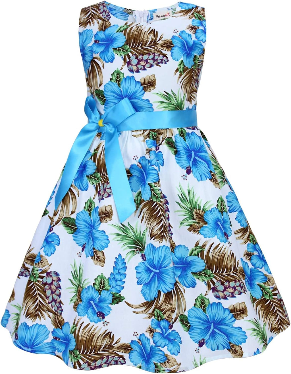 Girls Floral Cotton Dress - Sleeveless Summer Dress with Zipper Closure