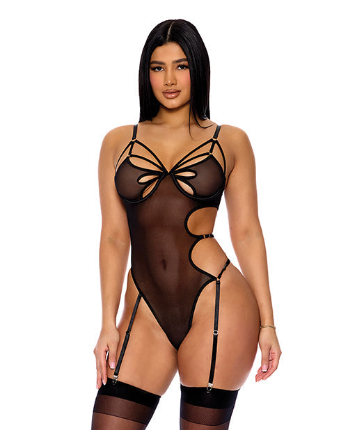 Feeling Butterflies Mesh Garter Teddy - Black XL
