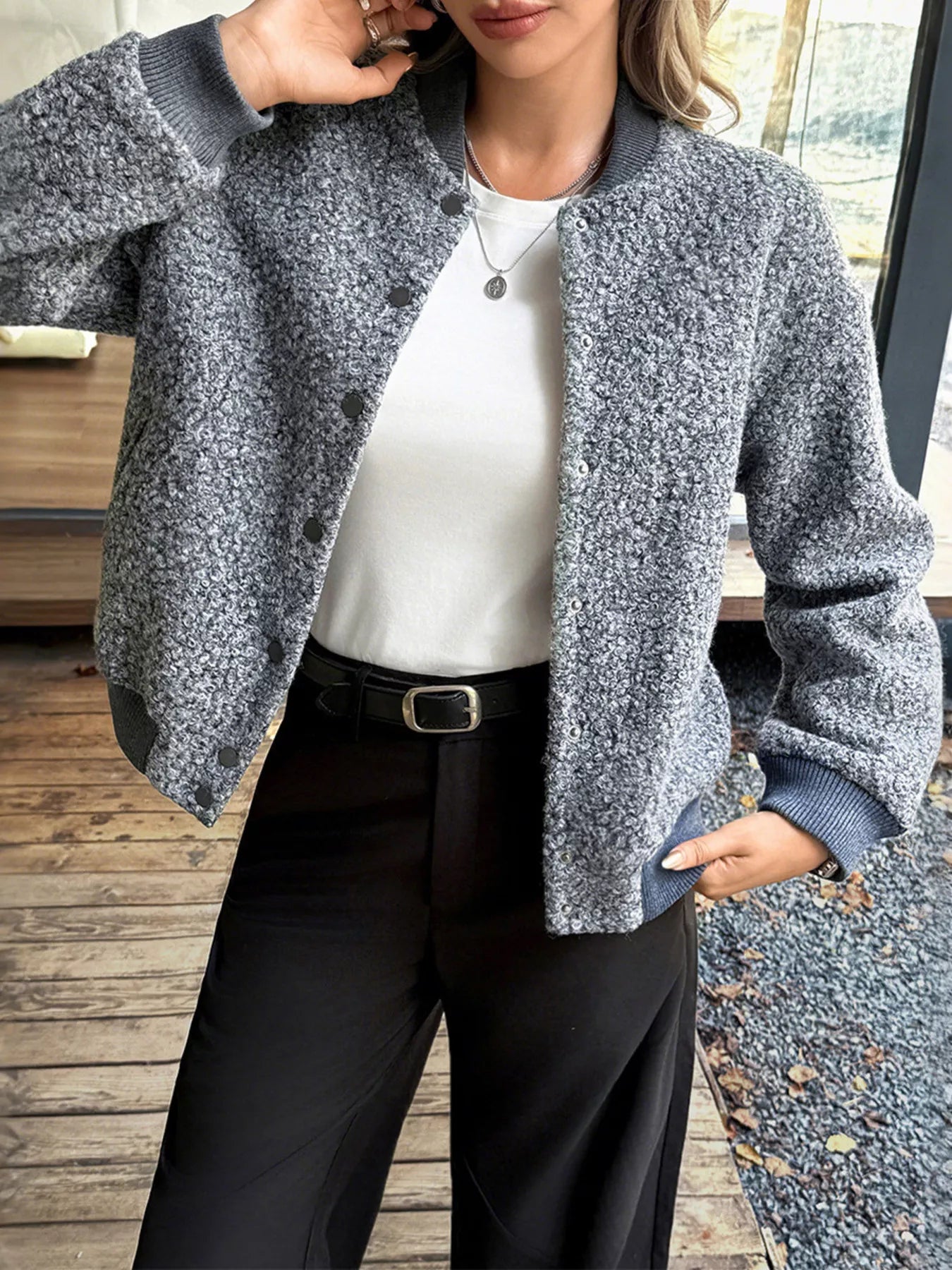 Snap Down Dropped Shoulder Jacket