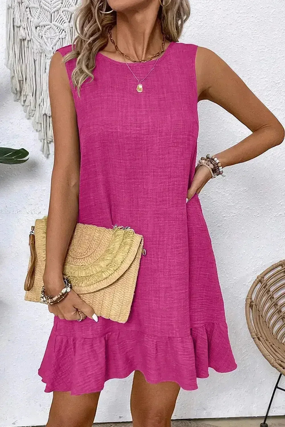Ashleigh Blue Sleeveless Knot Backless Ruffle Hem Mini Dress