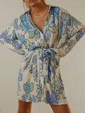 Tied Button-Up Long Sleeve Dress