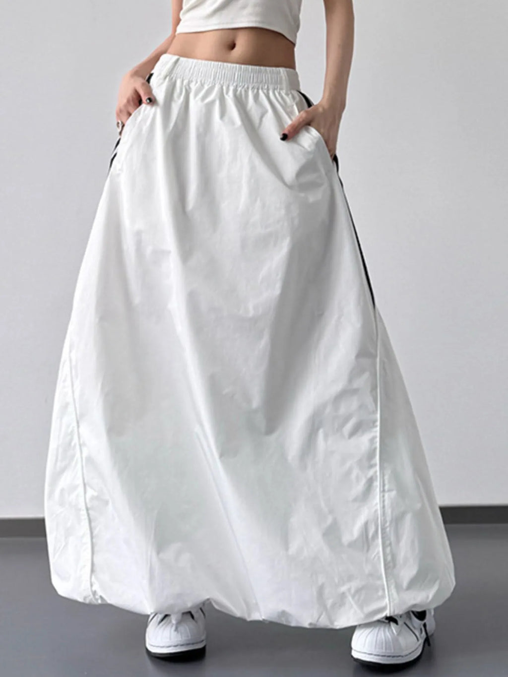 Striped Elastic Waist Maxi Skirt