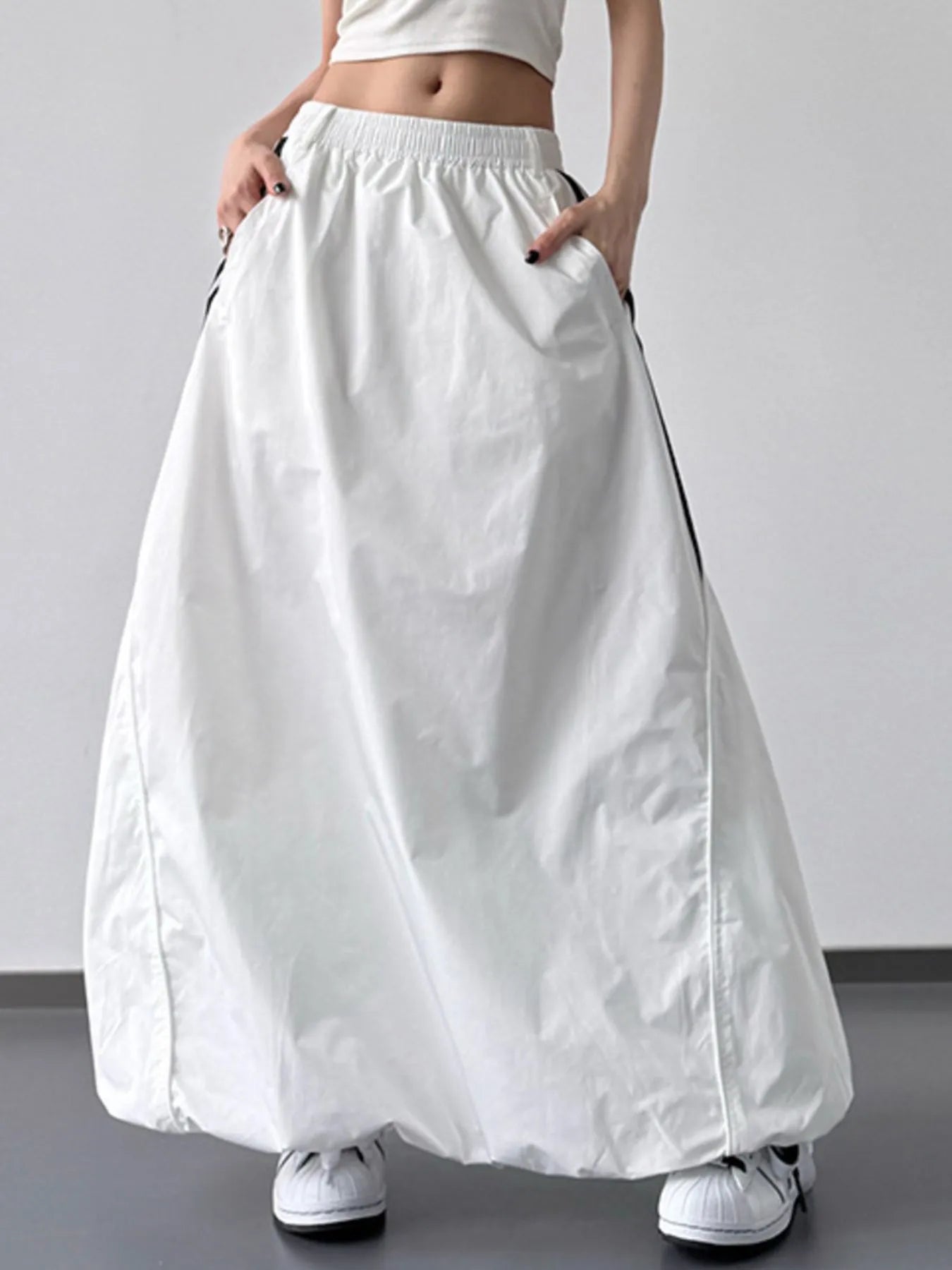 Striped Elastic Waist Maxi Skirt