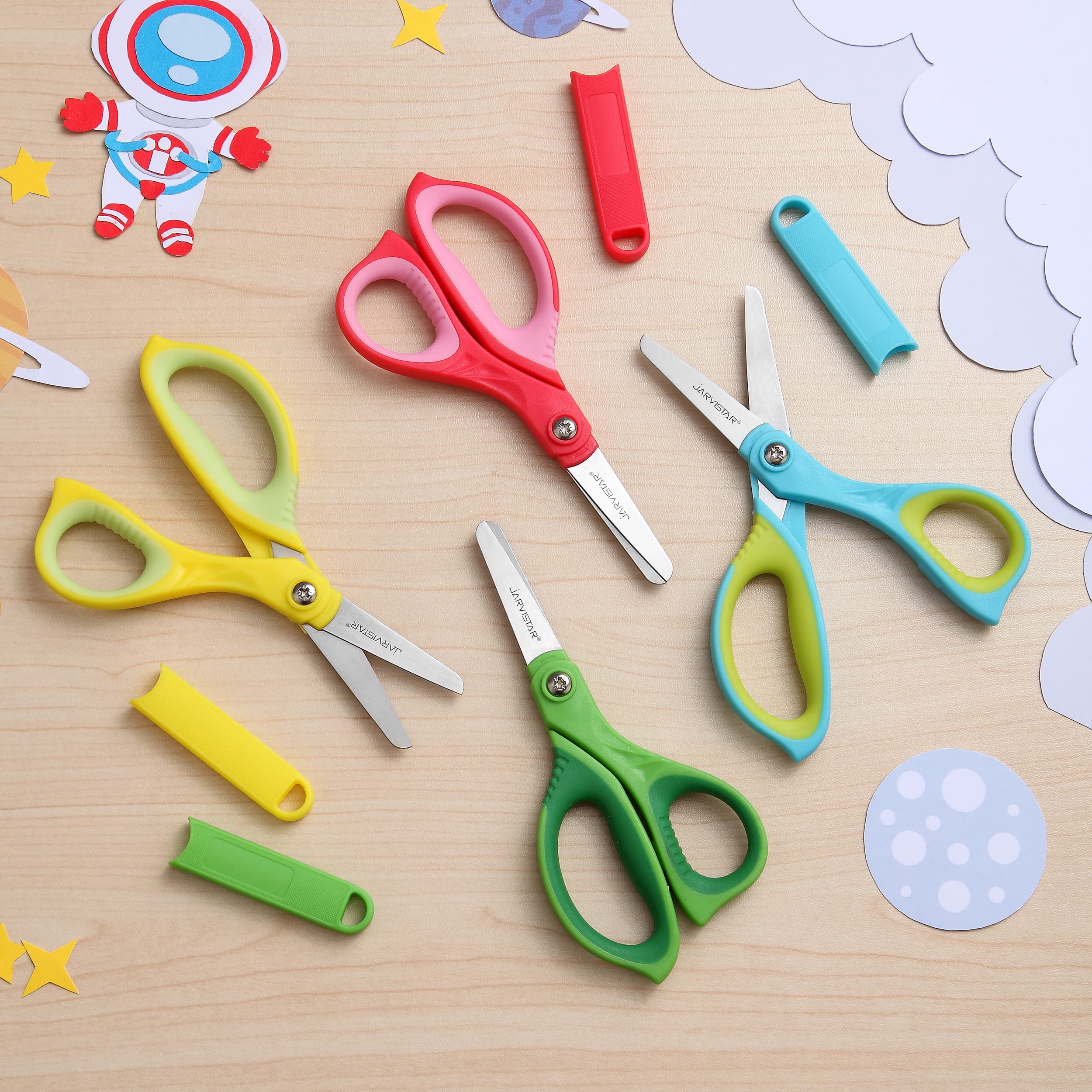 Kids Safety Scissors 4 Pack - 5.5 Inch Blunt Tip School Scissors with Cover for Children Ages 4+