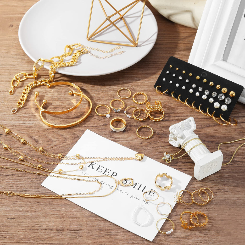 Women's Accessories - 36-Piece Gold Plated Jewelry Set Necklaces Bracelets Earrings Rings Gift