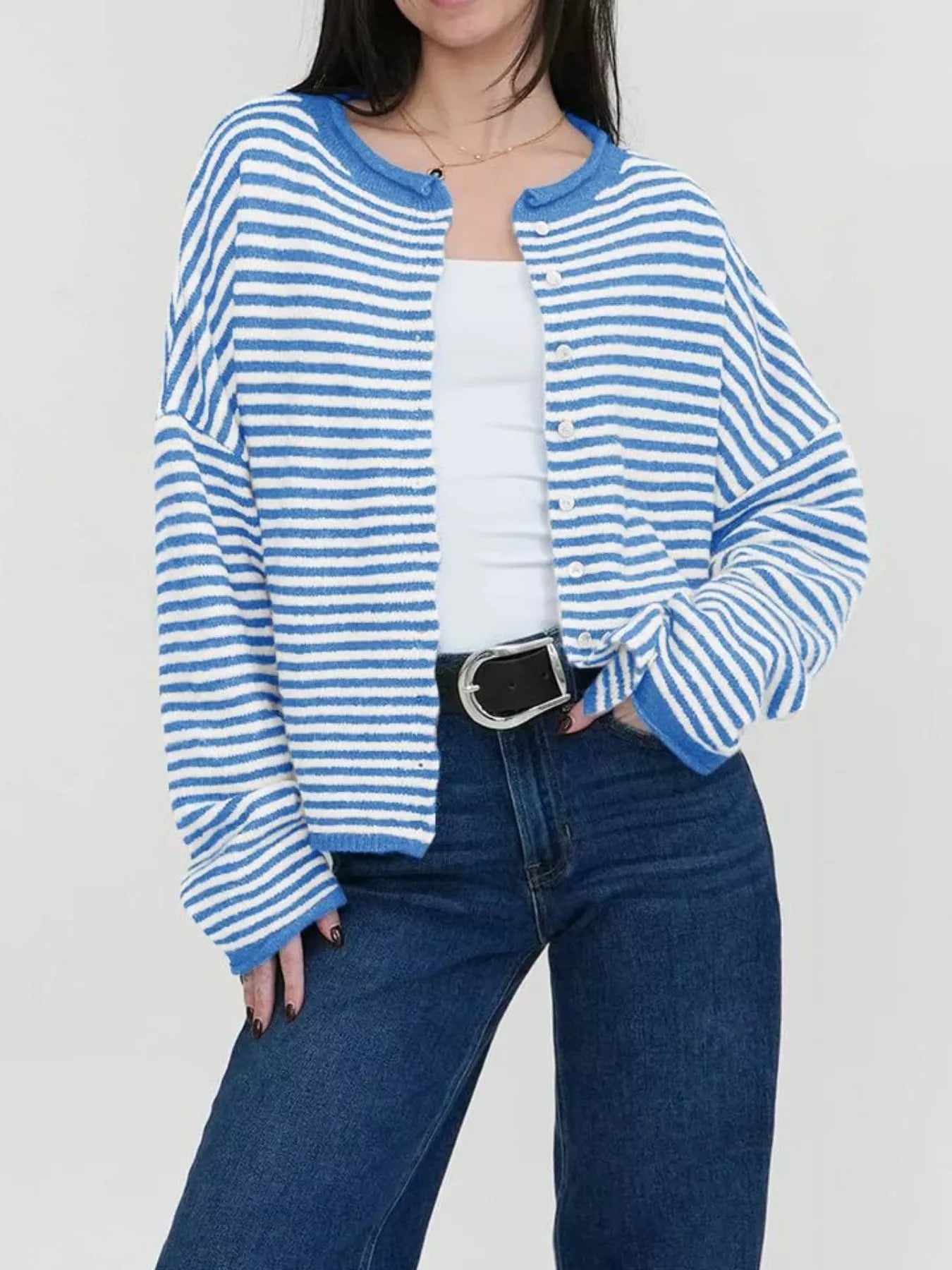 Striped Button-Up Cardigan