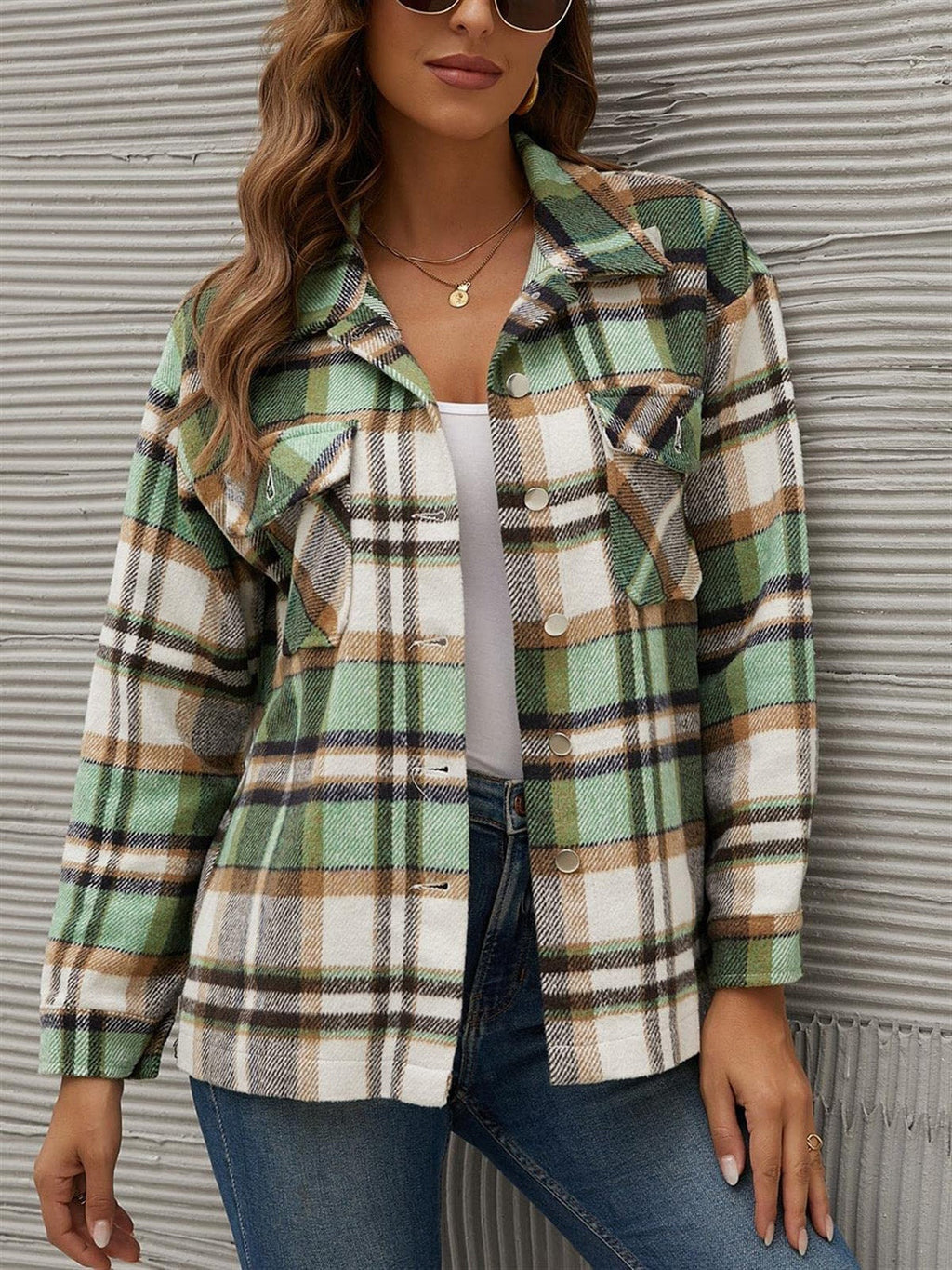 Plaid Button-Up Jacket