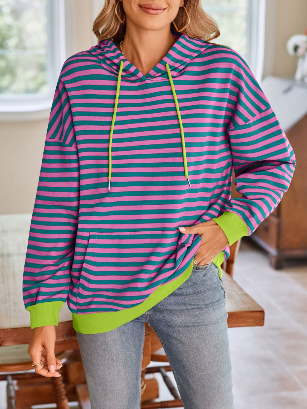 Striped Drawstring Hoodie